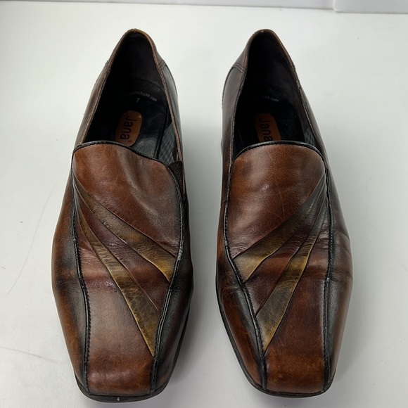 Jana Brown Leather Loafers with Chunky Heel - Picture 3 of 9